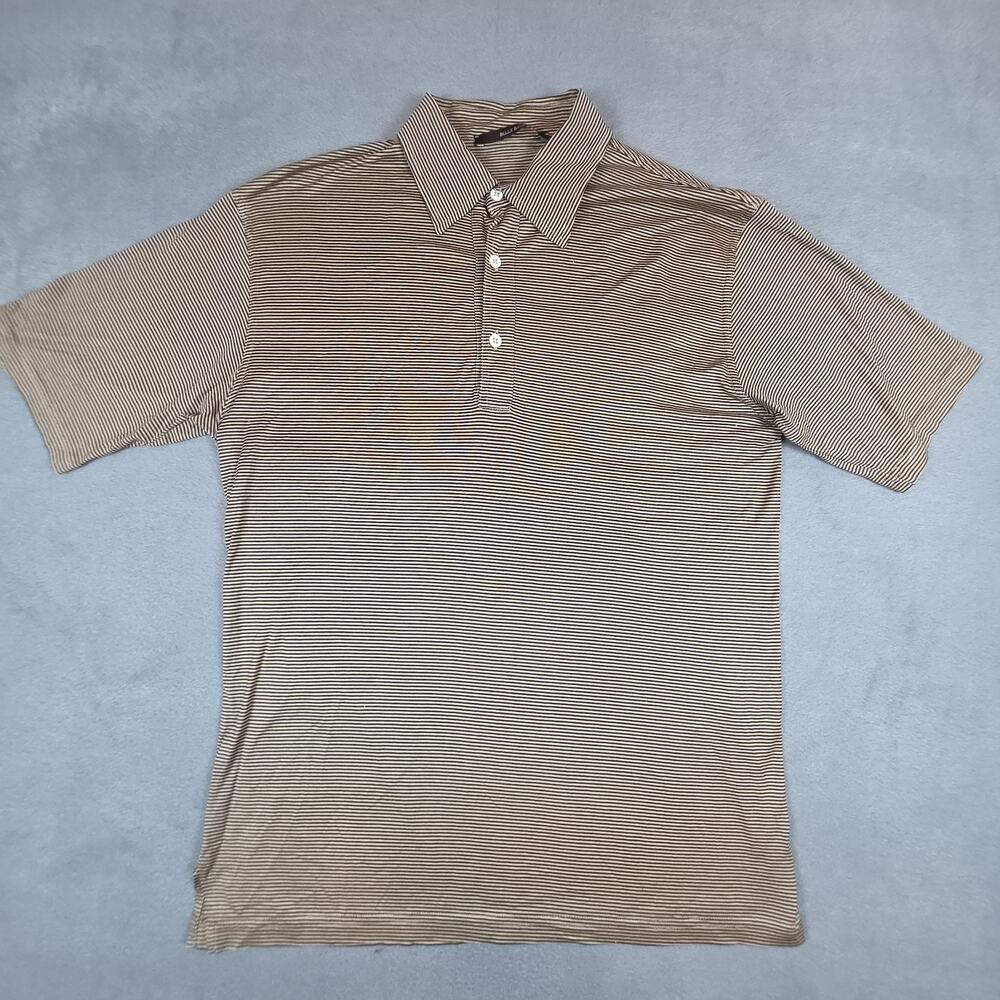 Billy Reid Polo Shirt Mens Small Brown Stripe Silk Cotton Made In Italy